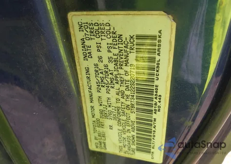 2002 Toyota Tundra Sr5 V8 z USA, uszkodzony, nr VIN 5TBRT34122S220719